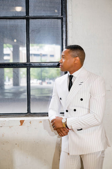 White Pinstripe - Tailored Fit 2 Piece Suit - Custom - Eaden Myles