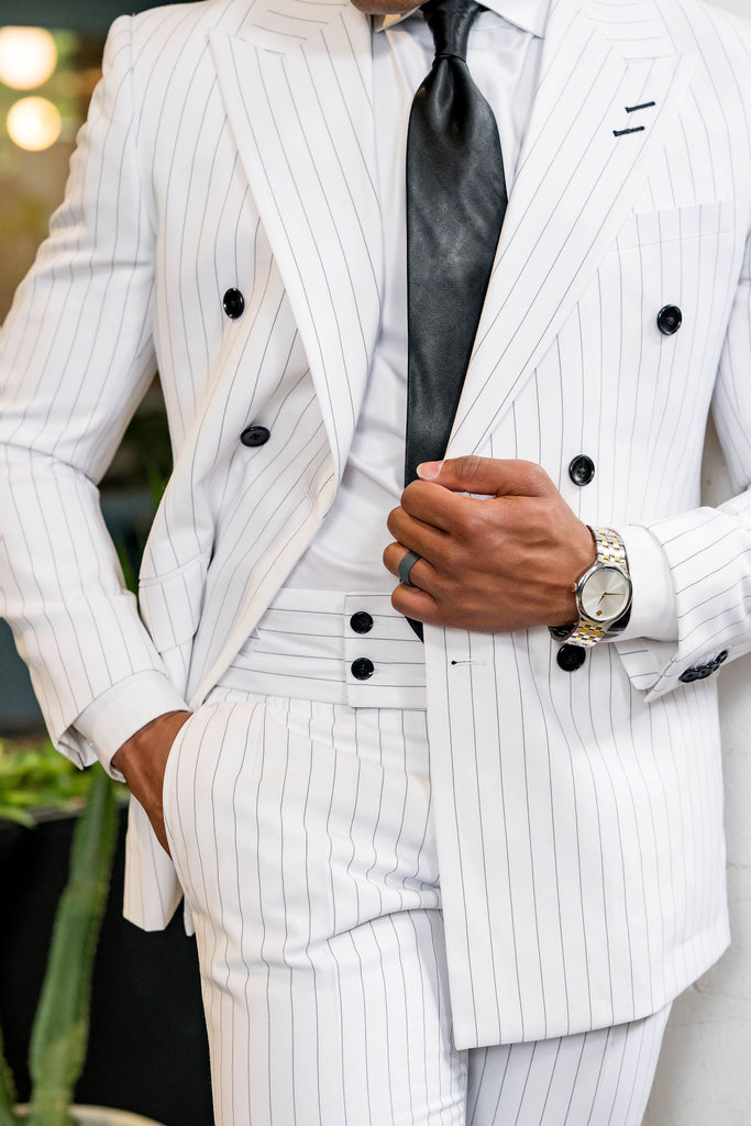 White Pinstripe - Tailored Fit 2 Piece Suit - Custom - Eaden Myles